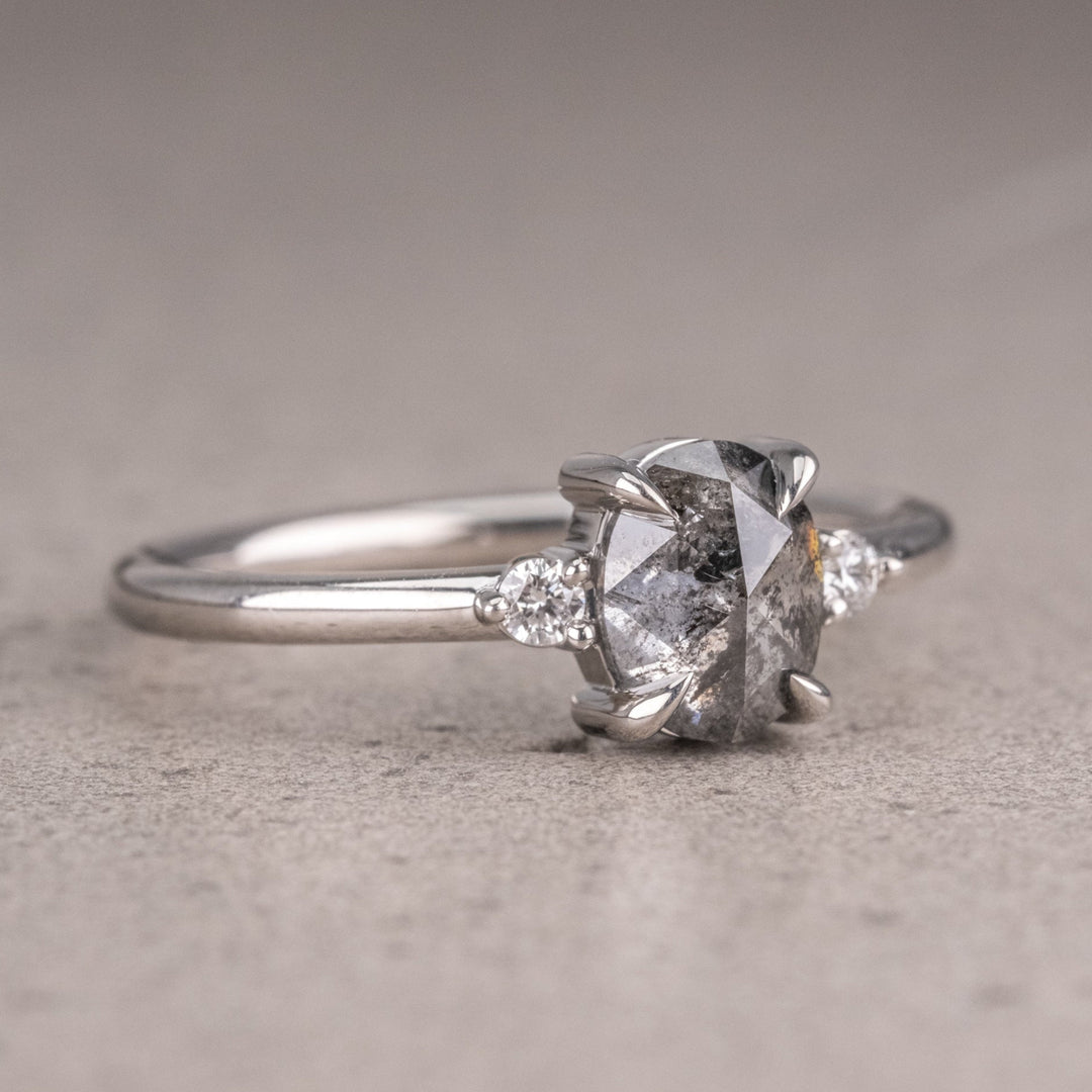 Natural Salt And Pepper 2.80 CT Oval Diamond Unique Anniversary Ring