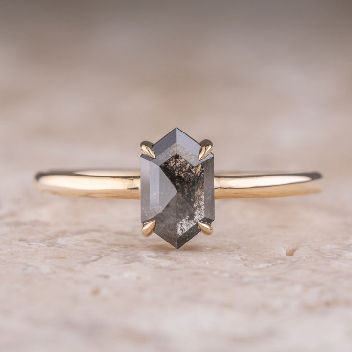 Natural Salt And Pepper 1.80 CT Hexagon Diamond Unique Engagement Ring