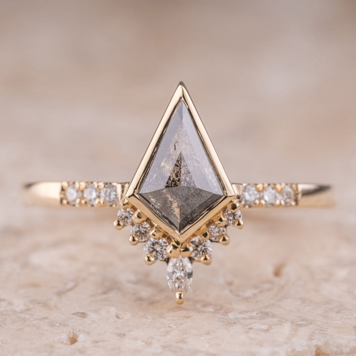 Natural Salt And Pepper 2.95 CT Kite Diamond Unique Engagement Ring