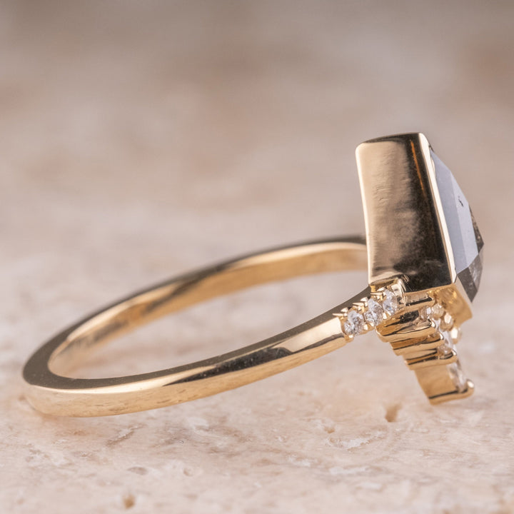 Natural Salt And Pepper 2.95 CT Kite Diamond Unique Engagement Ring