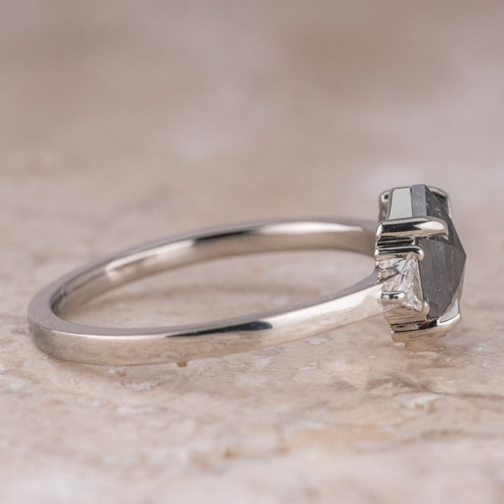 Natural Salt And Pepper 2.25 CT Hexagon Diamond Unique Engagement Ring