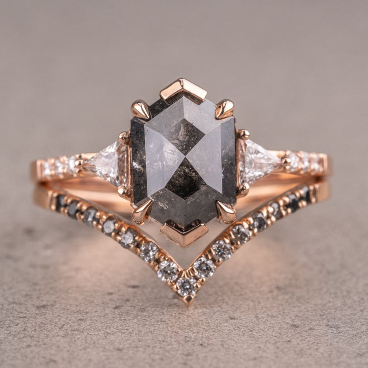 Natural Salt And Pepper 3.55 CT Hexagon Diamond Unique Engagement Ring