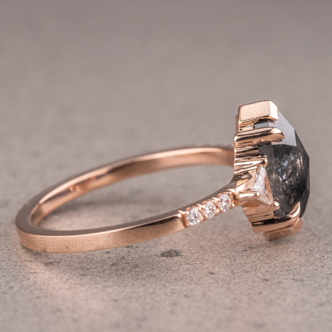 Natural Salt And Pepper 3.55 CT Hexagon Diamond Unique Engagement Ring