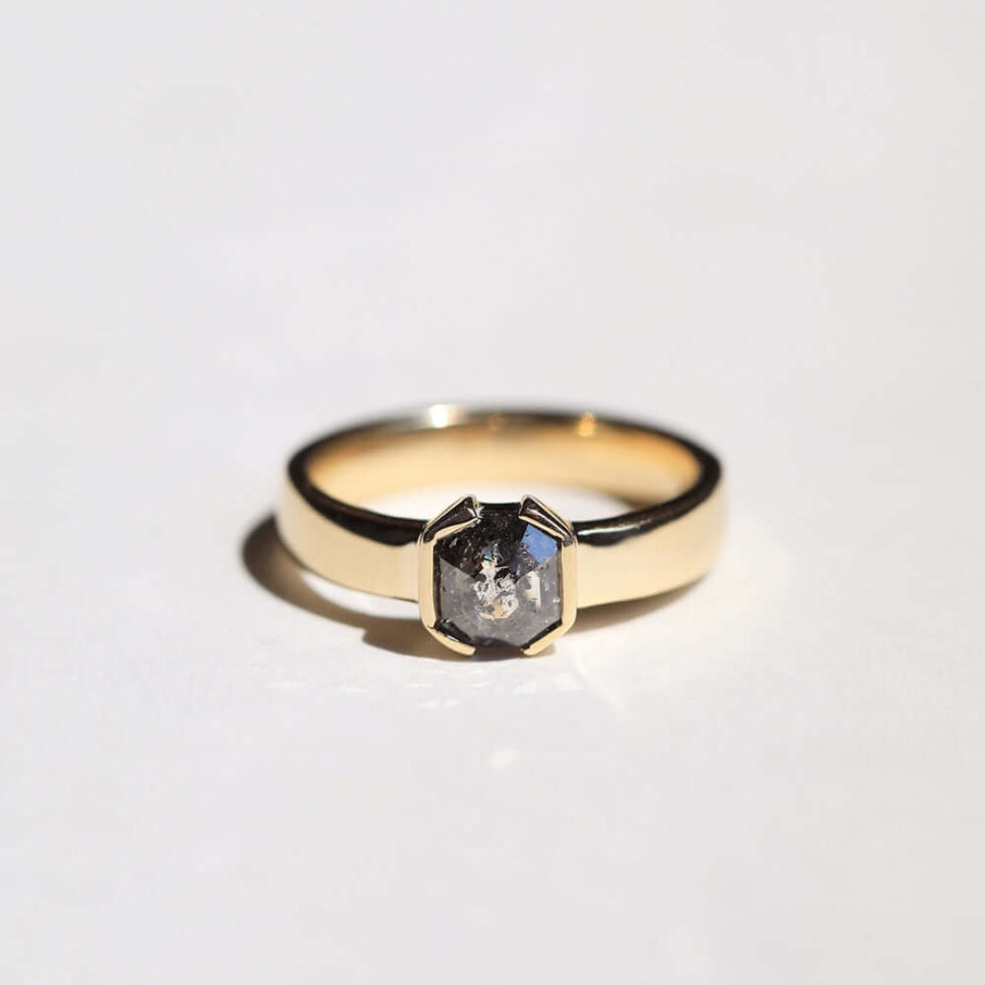 Natural Salt And Pepper 1.50 CT Asscher Diamond Unique Wedding Ring