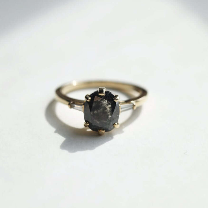 Natural Salt And Pepper 2.60 CT Oval Diamond Unique Anniversary Ring