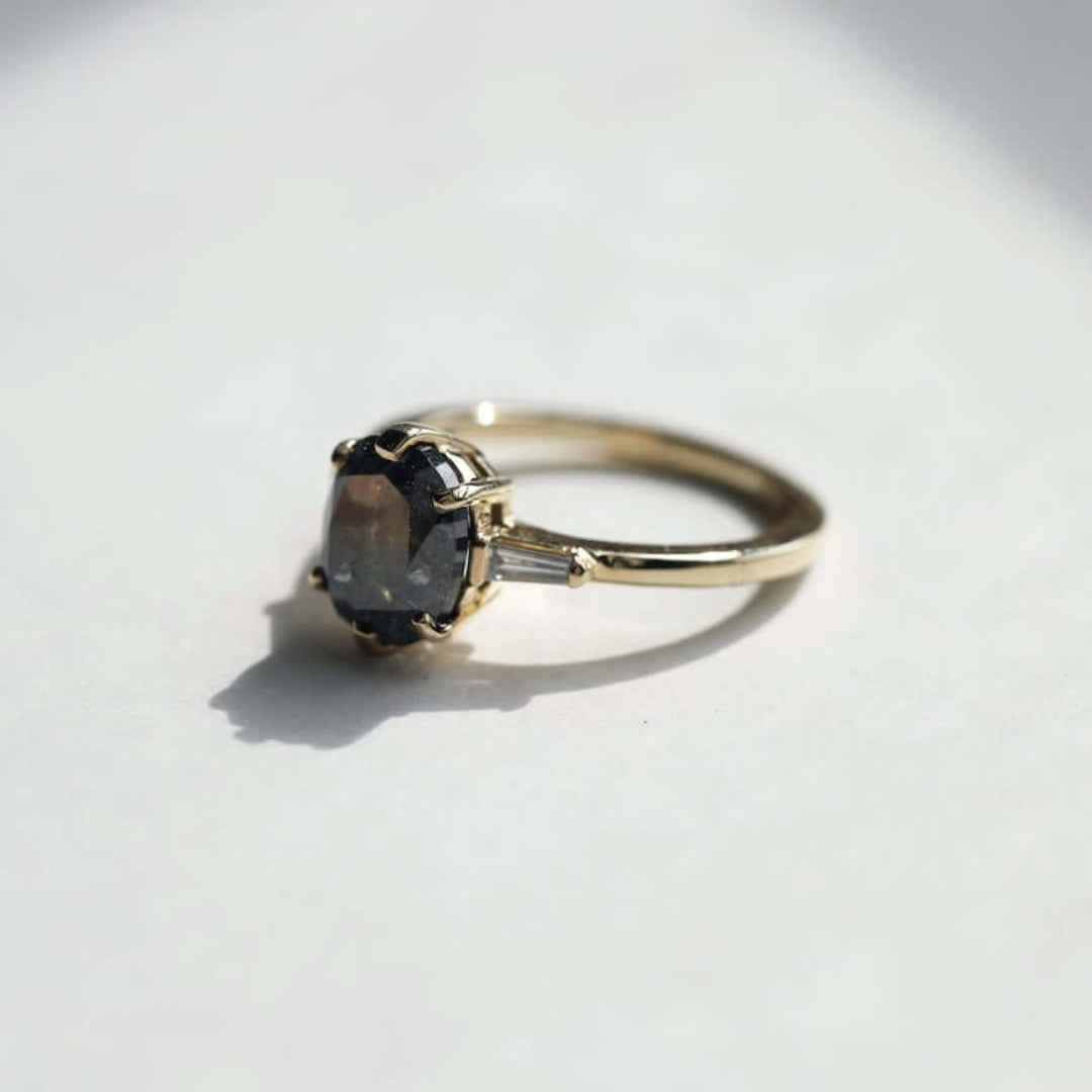 Natural Salt And Pepper 2.60 CT Oval Diamond Unique Anniversary Ring