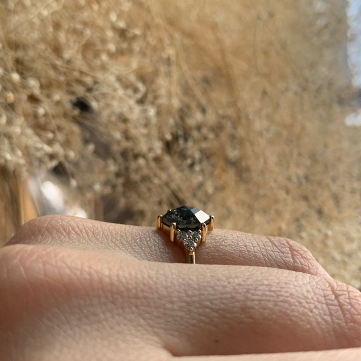 Natural Salt And Pepper 2.00 CT Hexagon Diamond Unique Engagement Ring