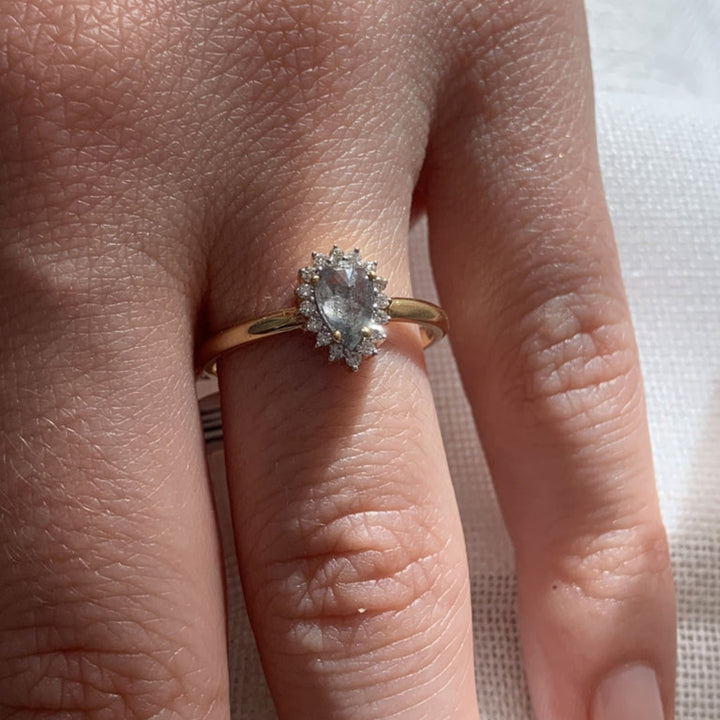 Natural Salt And Pepper 2.30 CT Pear Diamond Unique Engagement Ring