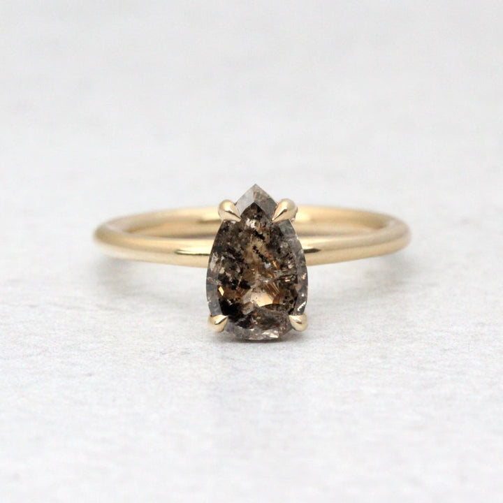 Natural Salt And Pepper 1.60 CT Pear Diamond Unique Anniversary Ring