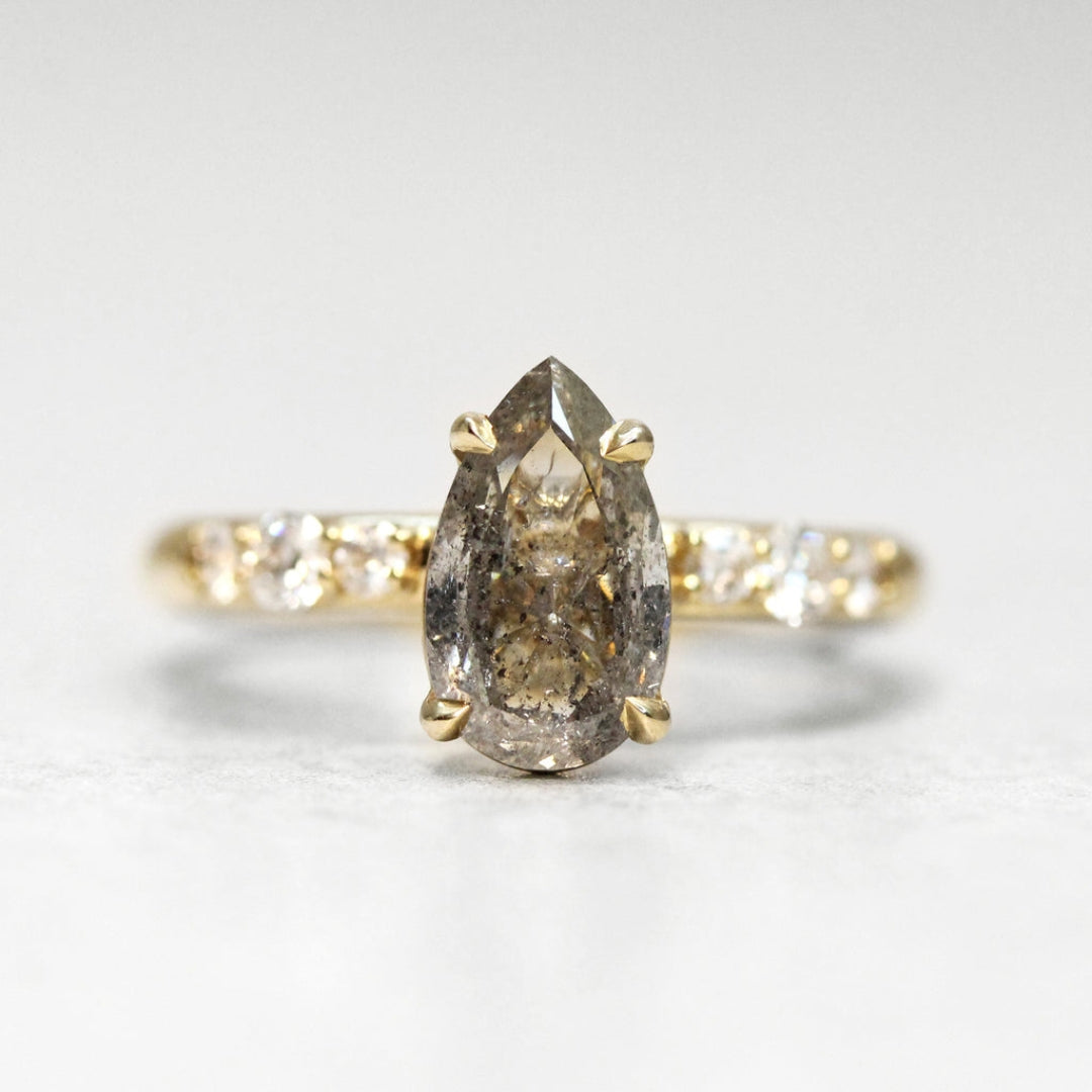 Natural Salt And Pepper 2.30 CT Pear Diamond Unique Anniversary Ring