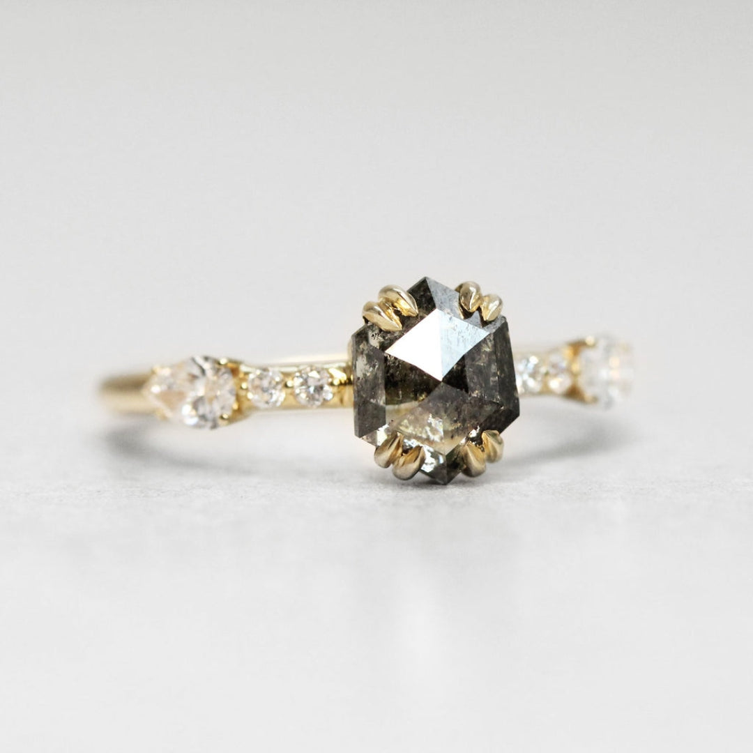 Natural Salt And Pepper 2.55 CT Hexagon Diamond Unique Wedding Ring