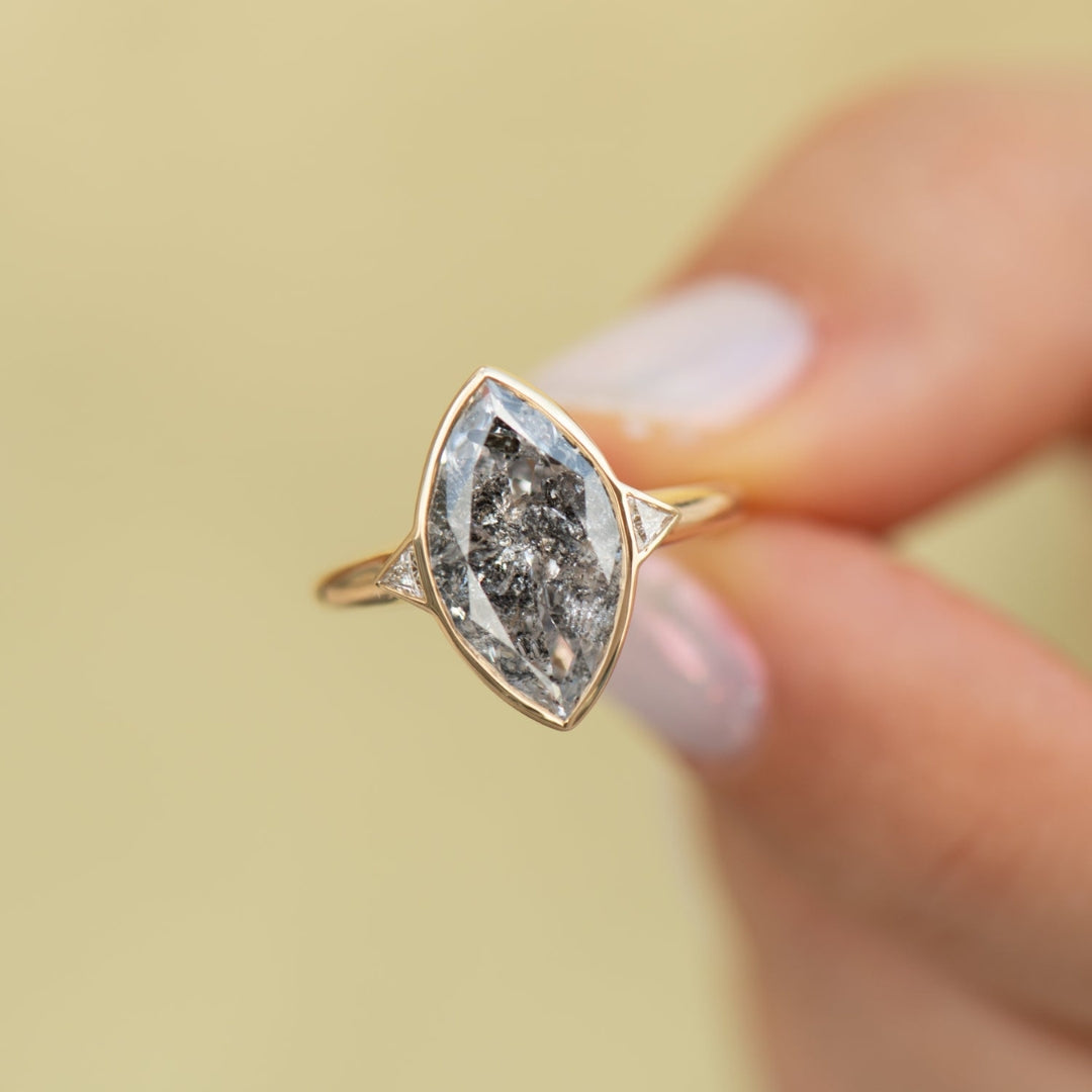 Natural Salt And Pepper 2.35 CT Marquise Diamond Unique Anniversary Ring