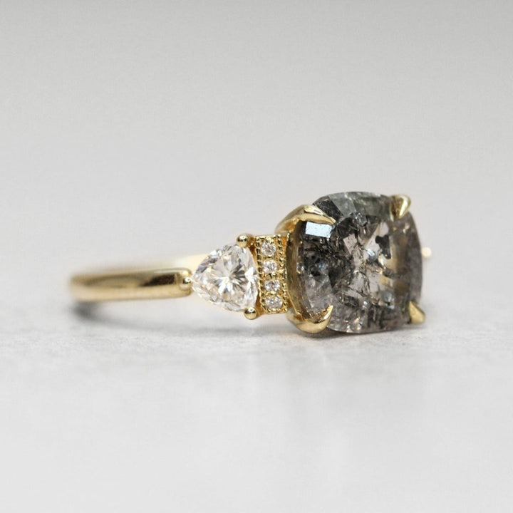 Natural Salt And Pepper 3.90 CT Cushion Diamond Unique Wedding Ring