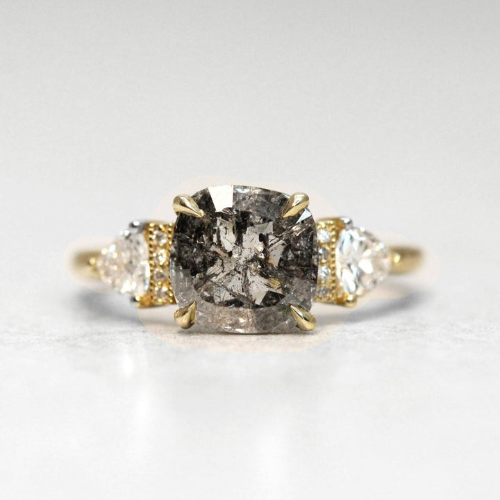 Natural Salt And Pepper 3.90 CT Cushion Diamond Unique Wedding Ring