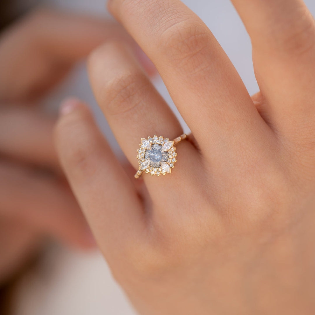 Natural Salt And Pepper 4.92 CT Round Diamond Unique Anniversary Ring