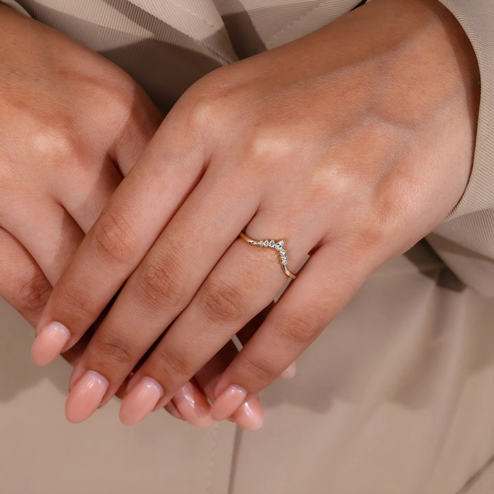 Crown Chevron Diamond Wedding Band for Her