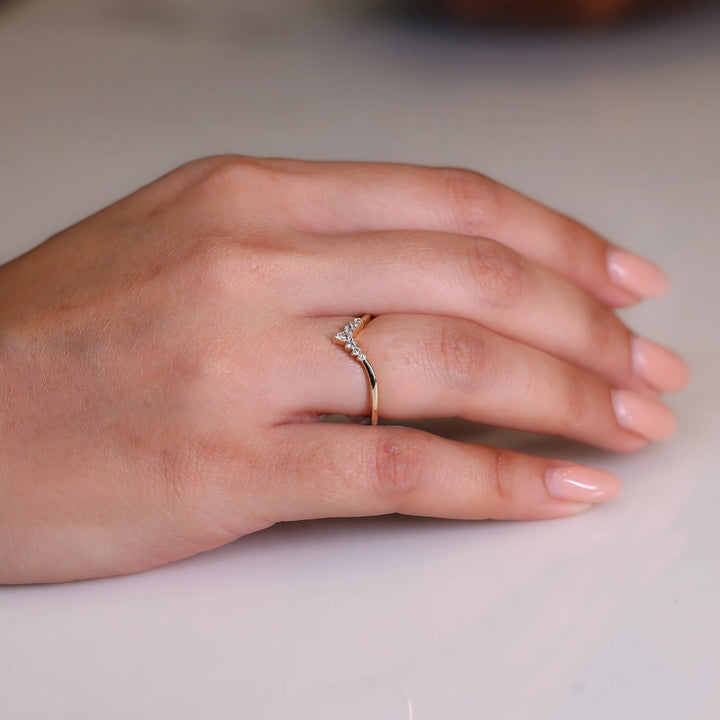 Crown Chevron Diamond Wedding Band for Her