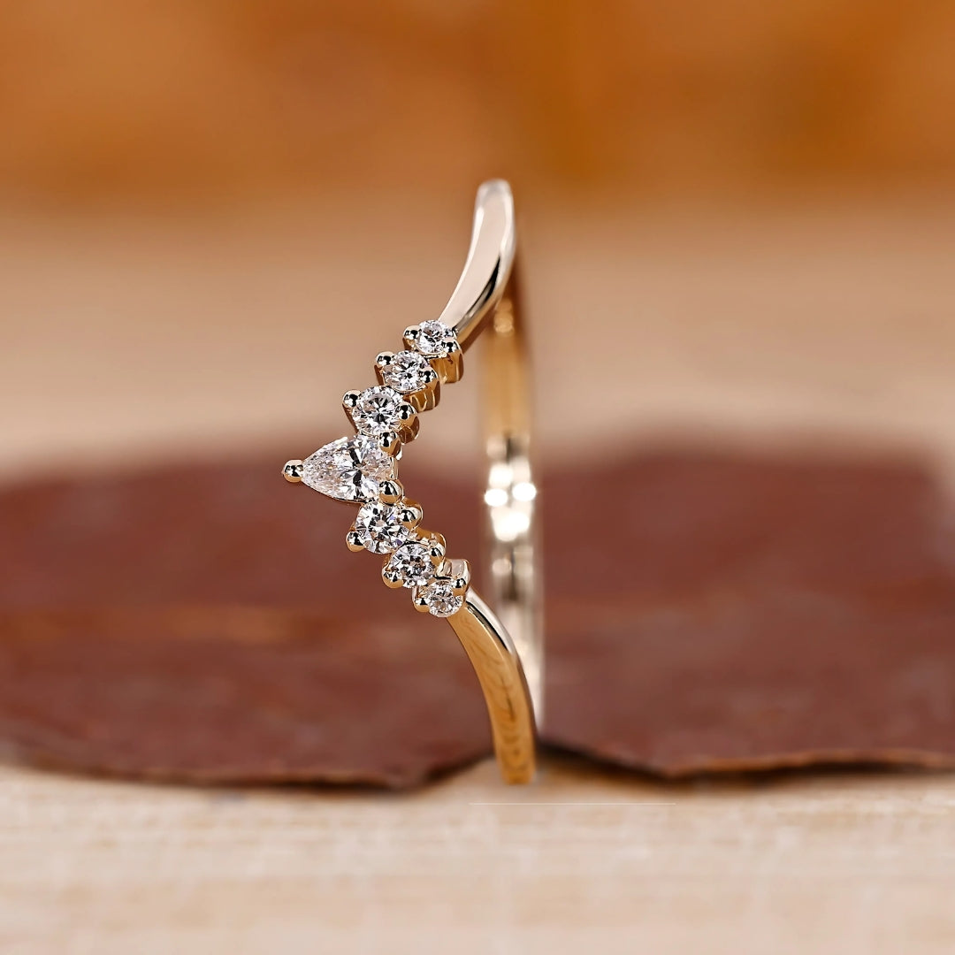 Crown Chevron Diamond Wedding Band for Her