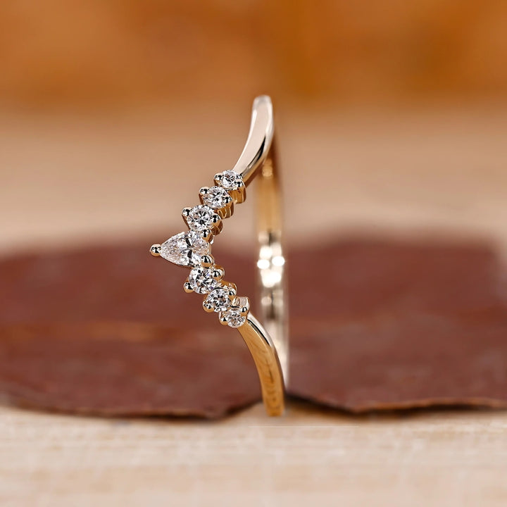 Crown Chevron Diamond Wedding Band for Her