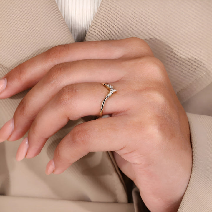 Crown Chevron Diamond Wedding Band for Her
