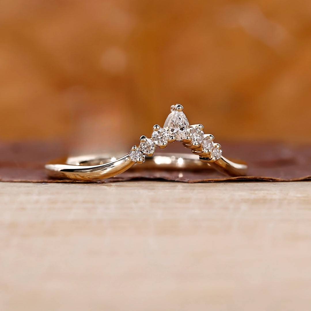 Crown Chevron Diamond Wedding Band for Her