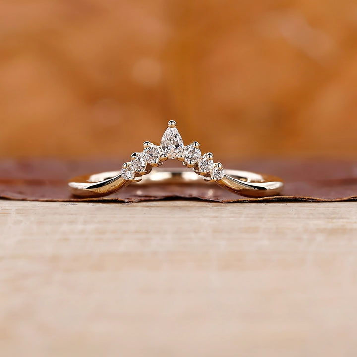 Crown Chevron Diamond Wedding Band for Her