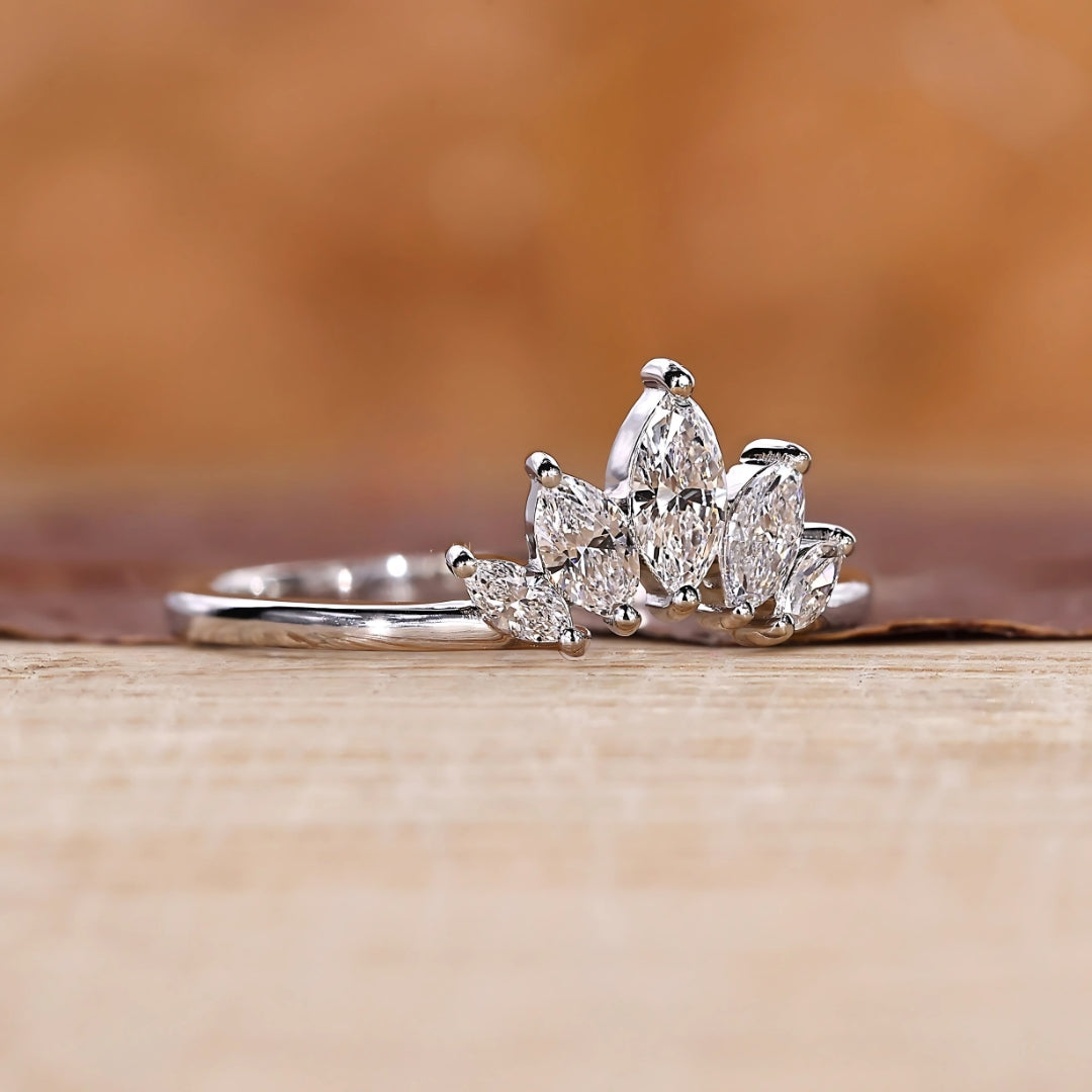 Marquise Diamond Tiara Chevron Crown Wedding Band