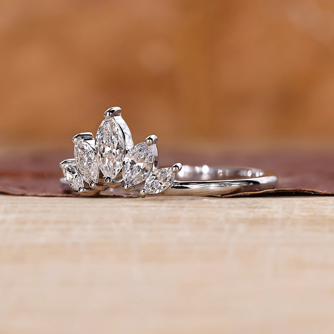 Marquise Diamond Tiara Chevron Crown Wedding Band
