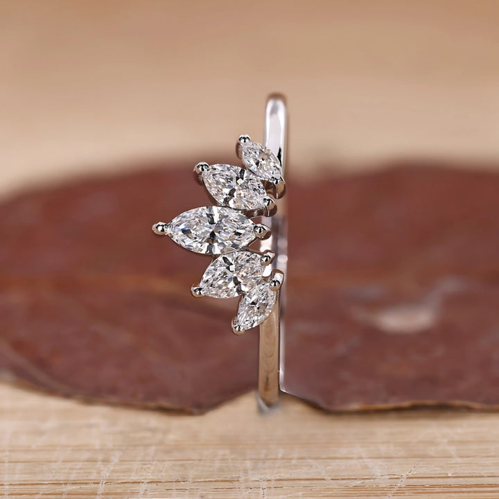 Marquise Diamond Tiara Chevron Crown Wedding Band