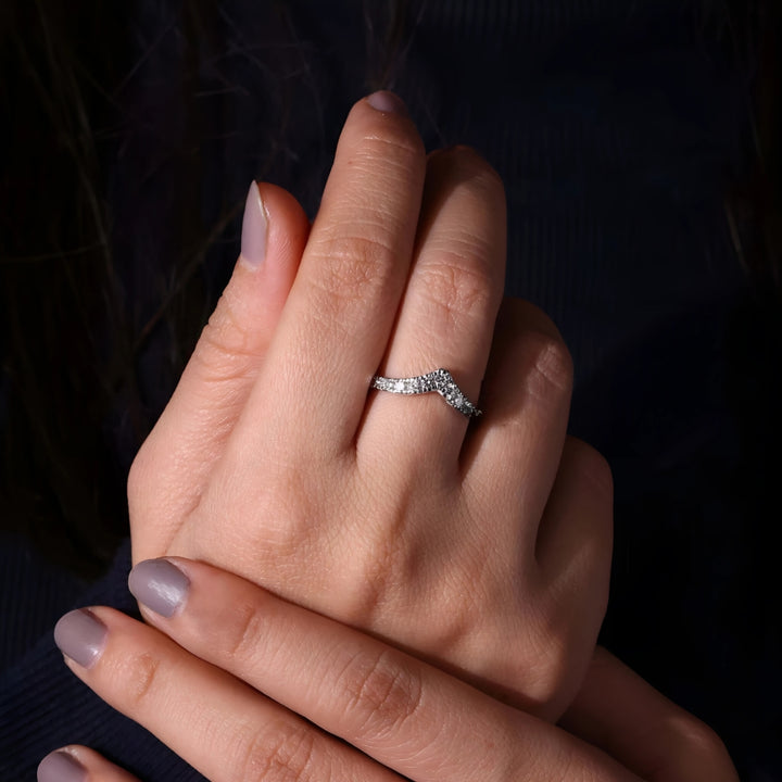 Round Diamond V-Shaped Chevron Wedding Band