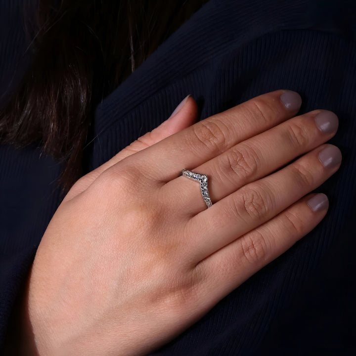 Round Diamond V-Shaped Chevron Wedding Band