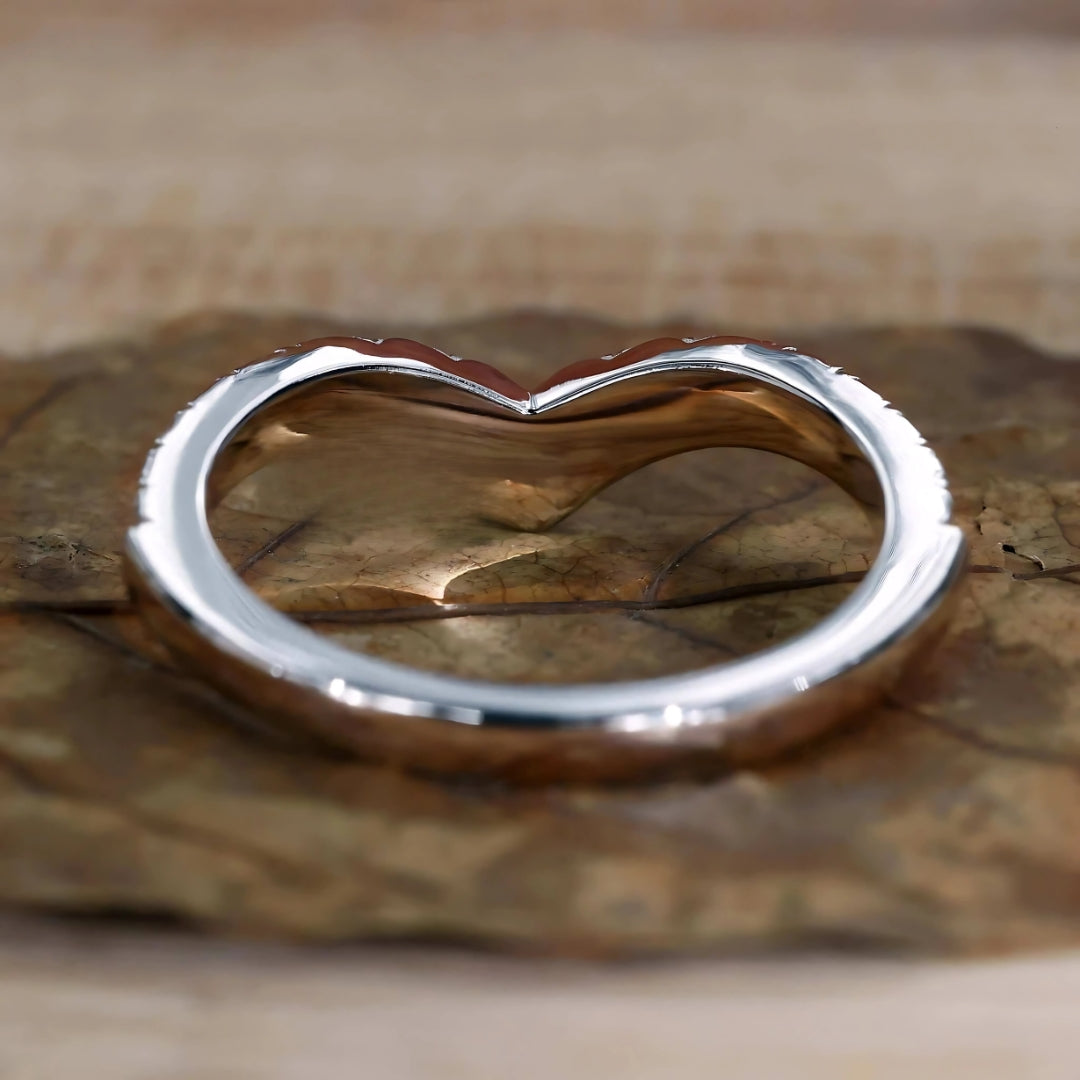 Round Diamond V-Shaped Chevron Wedding Band