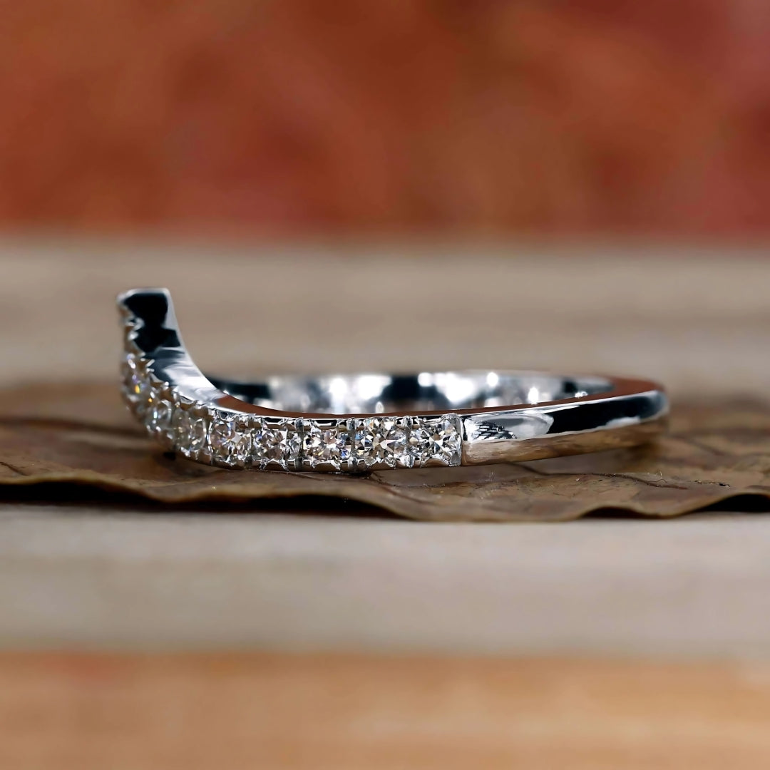 Round Diamond V-Shaped Chevron Wedding Band