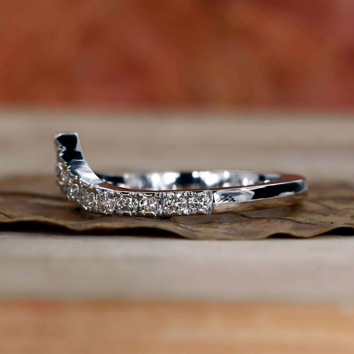 Round Diamond V-Shaped Chevron Wedding Band