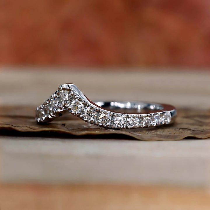 Round Diamond V-Shaped Chevron Wedding Band