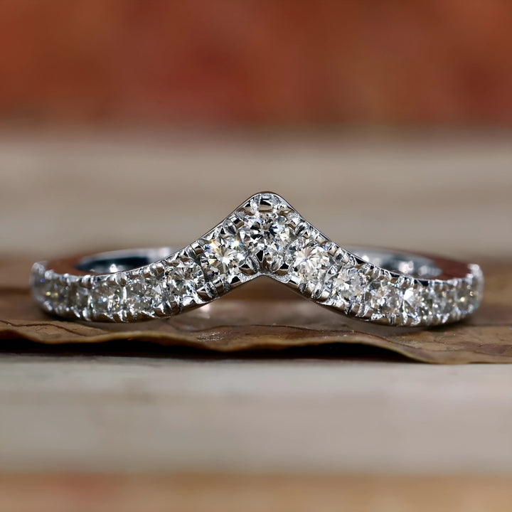 Round Diamond V-Shaped Chevron Wedding Band