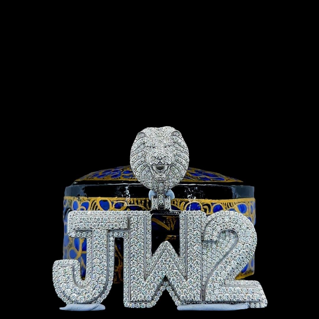 Lion JW2 Pride Moissanite Statement Pendant in 925 Sterling Silver Close Up Front View