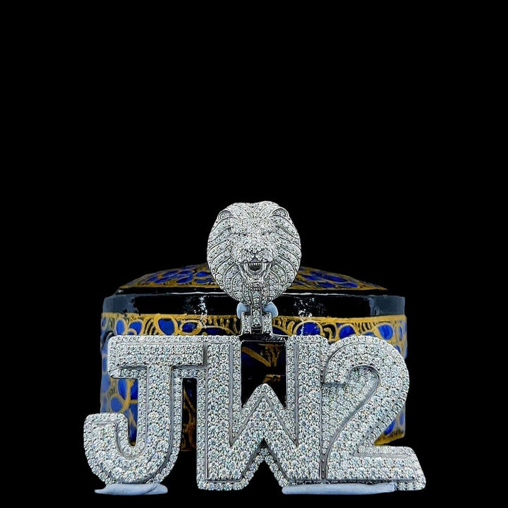 Lion JW2 Pride Moissanite Statement Pendant in 925 Sterling Silver Close Up Front View