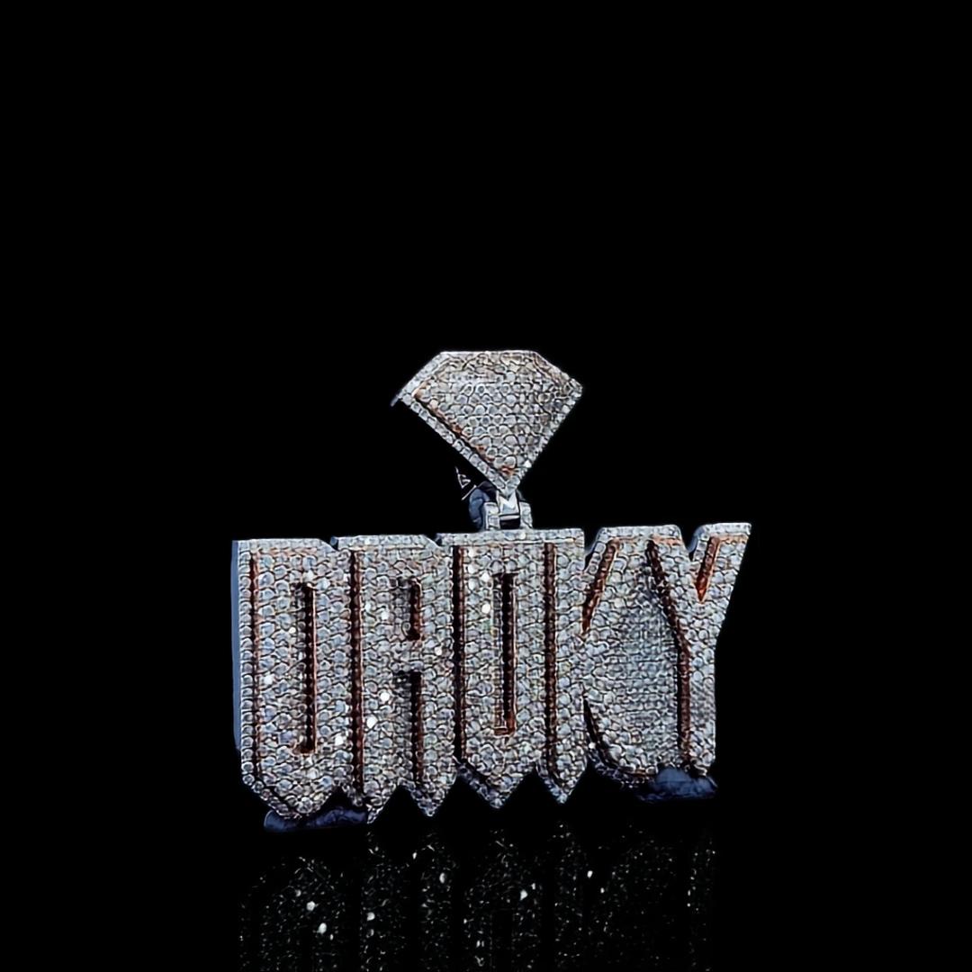 Luxe Statement Charm Droky Moissanite Pendant in 925 Sterling Silver Close Up Front View
