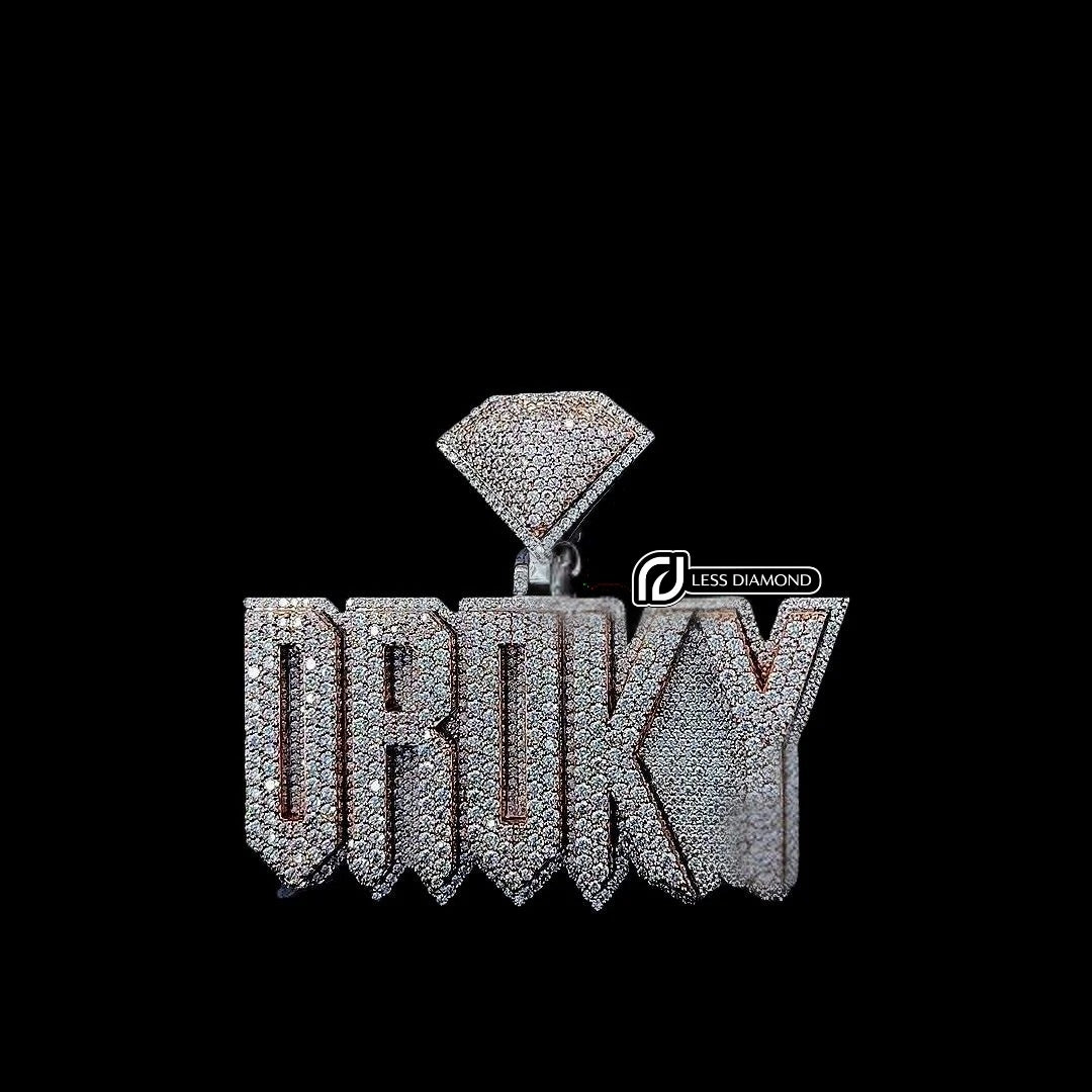 Luxe Statement Charm Droky Moissanite Pendant in 925 Sterling Silver Front View