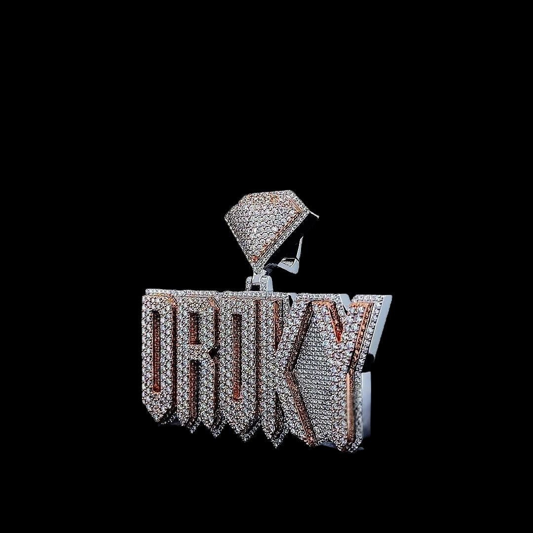Luxe Statement Charm Droky Moissanite Pendant in 925 Sterling Silver Left Profile View