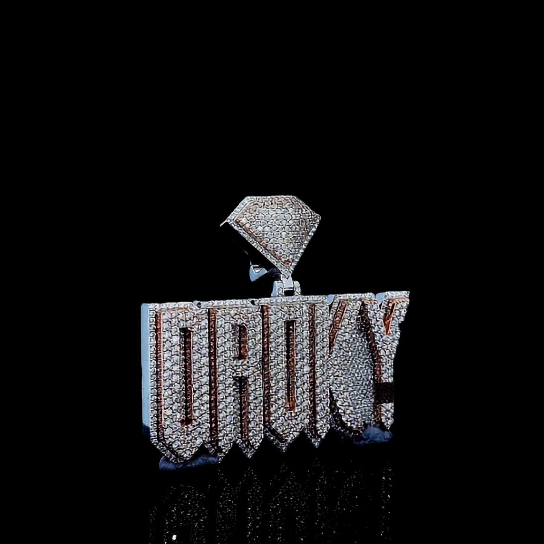 Luxe Statement Charm Droky Moissanite Pendant in 925 Sterling Silver Right Profile View