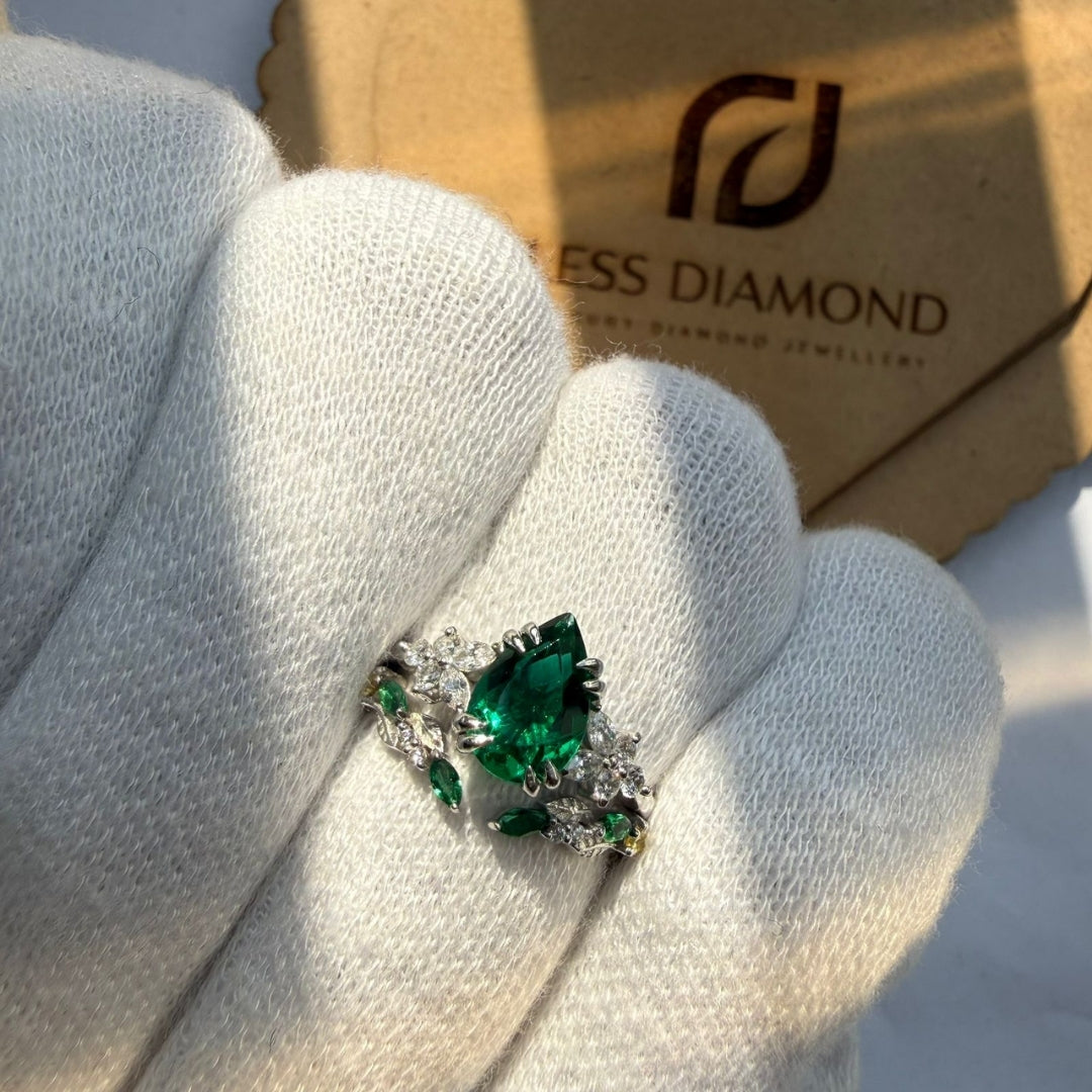 Designer Green Diamond Bridal Ring Set with Sparkling White Stones