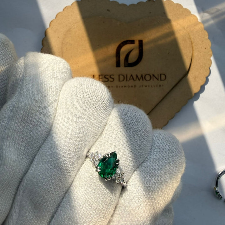 Designer Green Diamond Bridal Ring Set with Sparkling White Stones