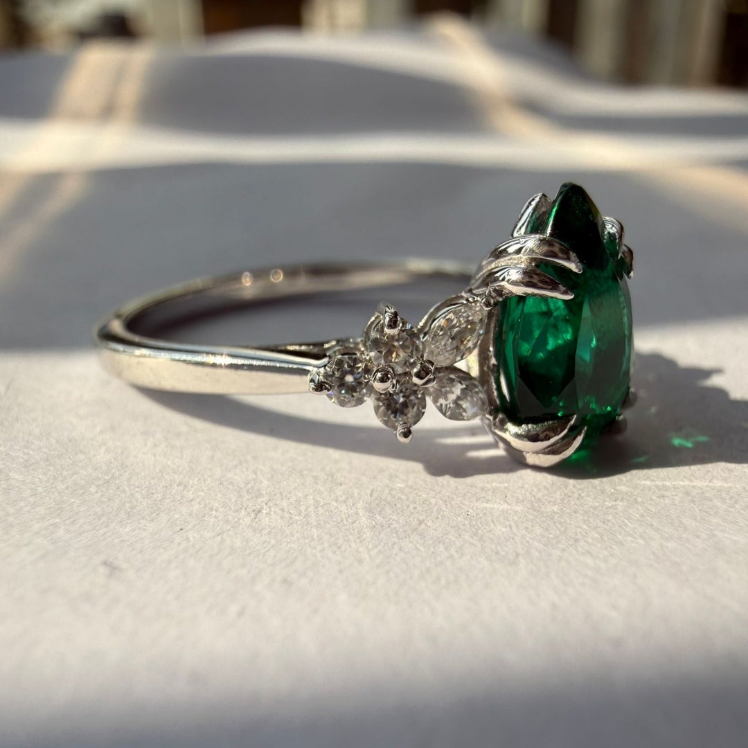 Designer Green Diamond Bridal Ring Set with Sparkling White Stones