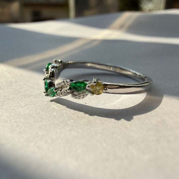 Designer Green Diamond Bridal Ring Set with Sparkling White Stones