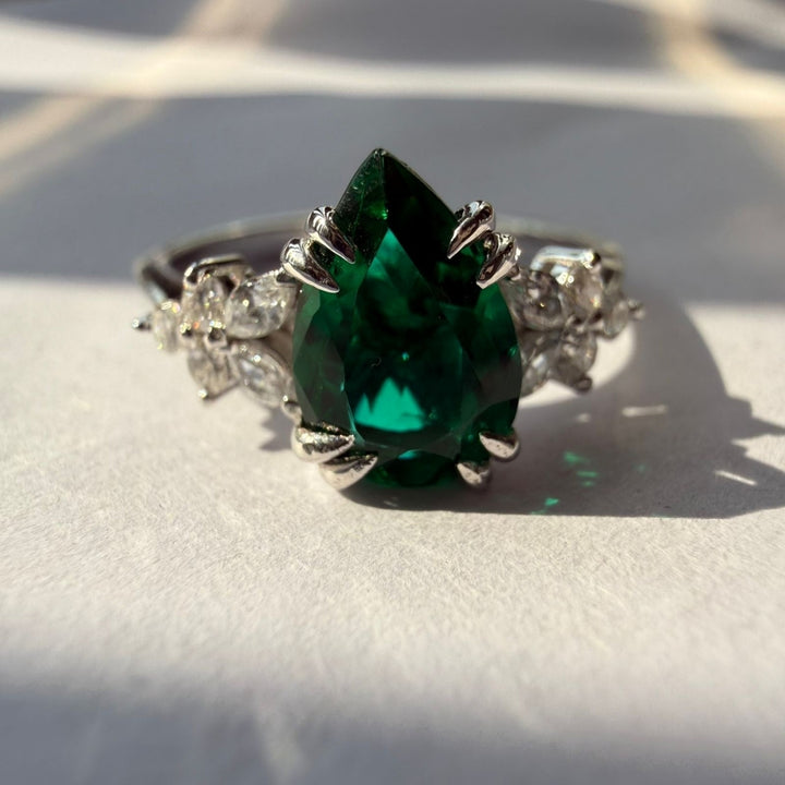 Designer Green Diamond Bridal Ring Set with Sparkling White Stones