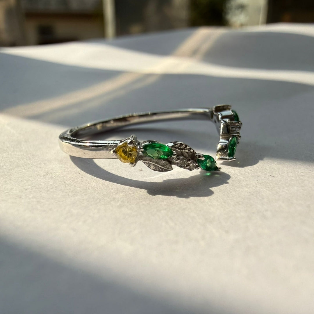 Designer Green Diamond Bridal Ring Set with Sparkling White Stones