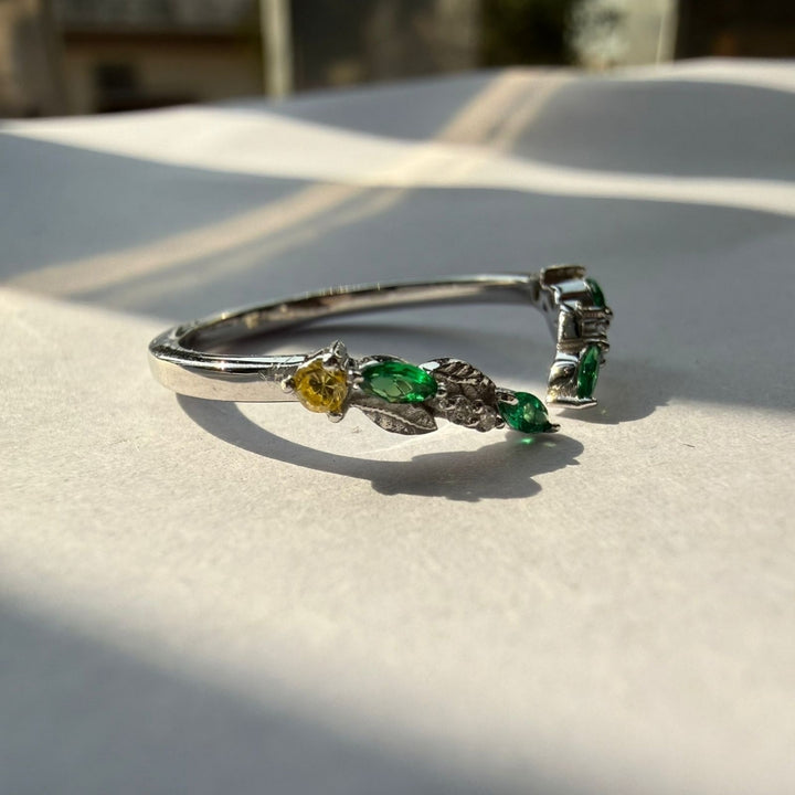 Designer Green Diamond Bridal Ring Set with Sparkling White Stones