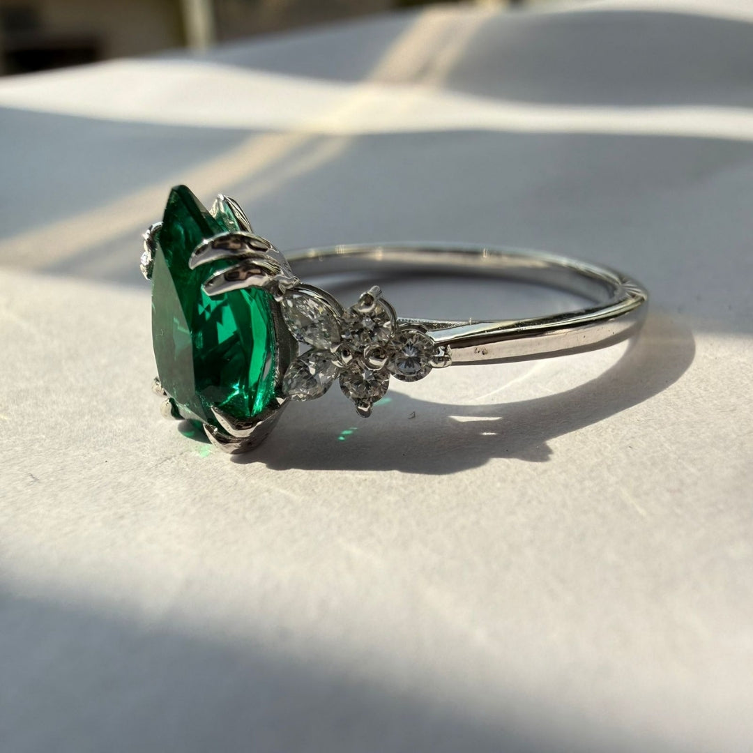 Designer Green Diamond Bridal Ring Set with Sparkling White Stones